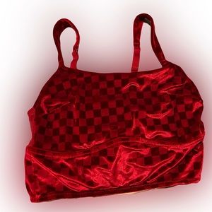 Checkered velvet crop top burgundy M